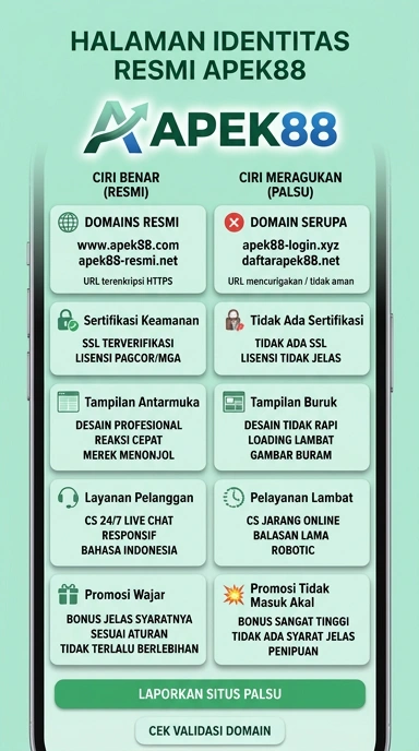 Tampilan kanal resmi apek88