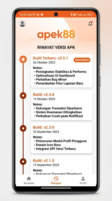 Tampilan riwayat versi apek88