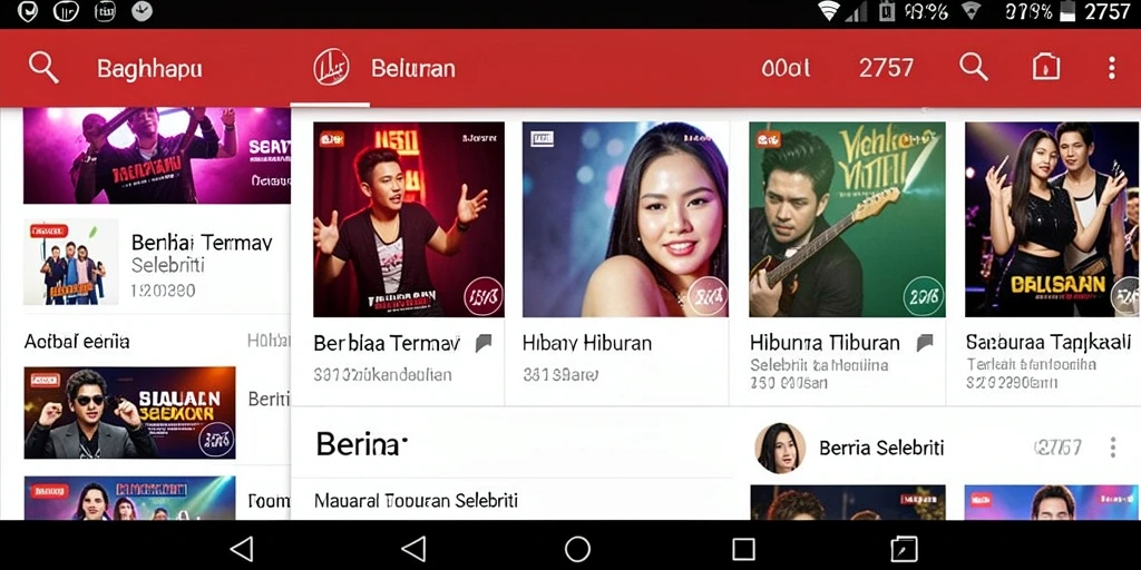 Tampilan antarmuka aplikasi 2757 dengan berita selebriti terkini.