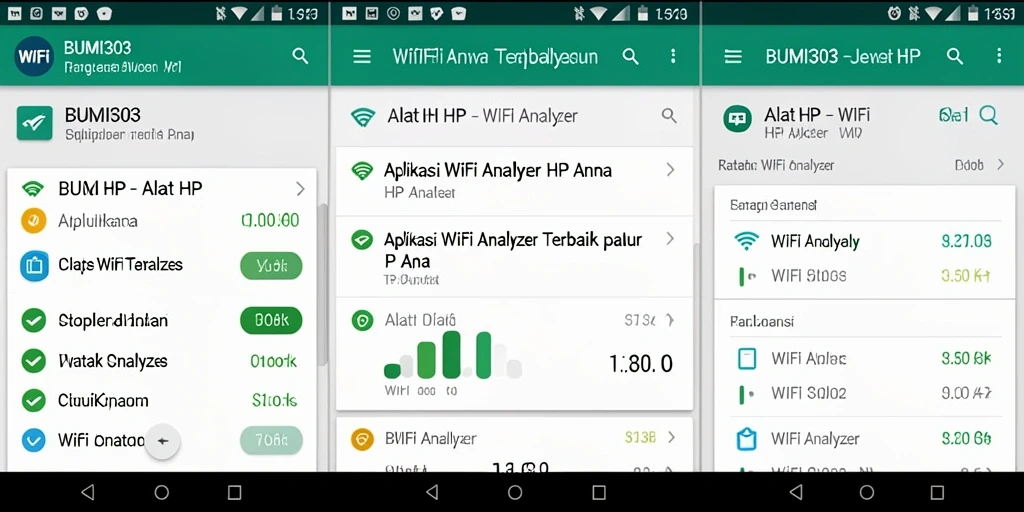 Antarmuka BUMI303 menunjukkan analisis jaringan WiFi yang mendetail.