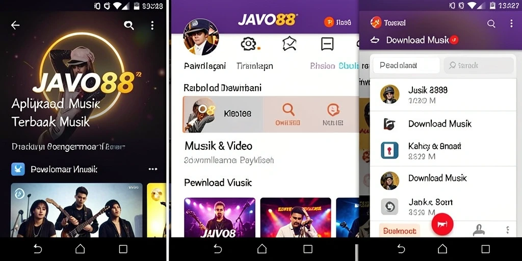 Tampilan antarmuka aplikasi JAVO88 untuk Download Musik yang user-friendly.