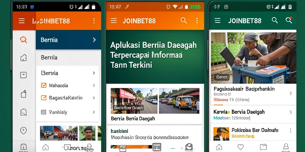 Antarmuka utama aplikasi JOINBET88 menampilkan berita terkini dari daerah.